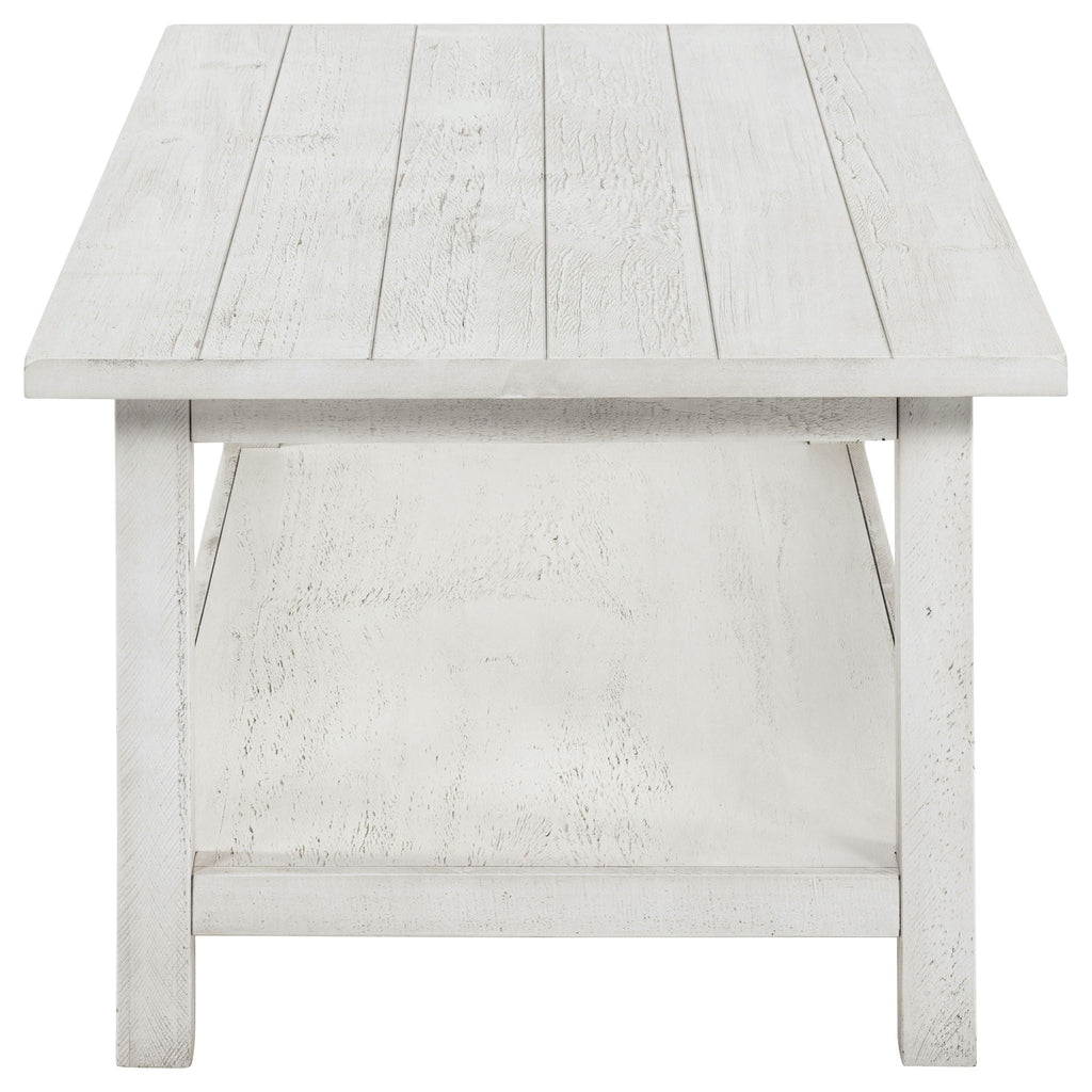 Payne Wood Coffee Table with Shelf Distressed White