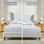 Hannah - Upholstered Wingback Bed Size / Tall Headboard Upholstered King Bed / Premium Textured Look / Minimalist Designs / No Box Spring Needed