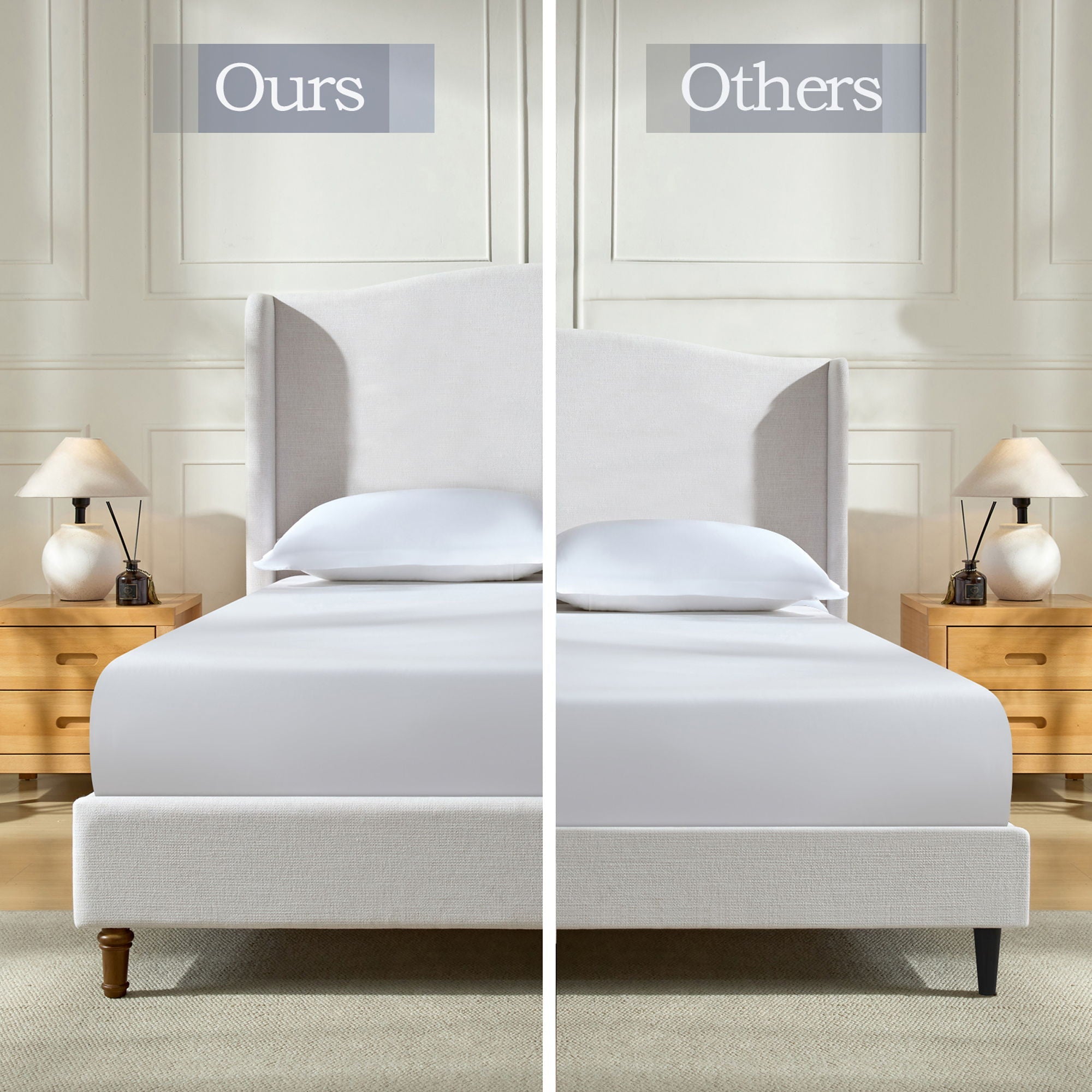 Hannah - Upholstered Wingback Bed Size / Tall Headboard Upholstered King Bed / Premium Textured Look / Minimalist Designs / No Box Spring Needed