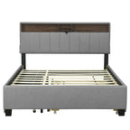 Upholstered Platform Bed With Storage Headboard, Trundle & 2 Drawers And A Set Of Sockets & USB Ports