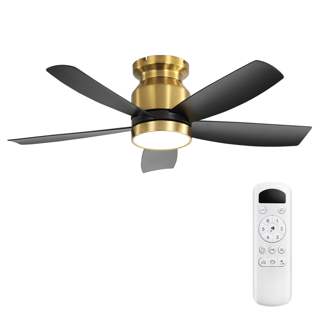 Flush Mount Ceiling Fan With LED Light 22W And Remote Control Blades / Body, DC Motor