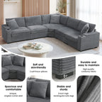 Convertible L Shaped Sectional Corner Couch With Armrest Storage Cup Holders USB Charger, Irregular Corner Oversized Comfy Modular Sofa