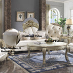 Dresden II - Sofa With 7 Pillows - Pearl Synthetic Leather & Gold Patina