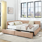 Mid-Century Storage Upholstered Tufted Bed Frame With Backrest And Armrests