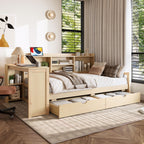 Corner Daybed With Storage Drawers, Desk, Charging Port & Bookcase