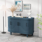 Curved Sideboard Wooden Console Table With 4 Doors And Adjustable Shelves For Living Room - Blue