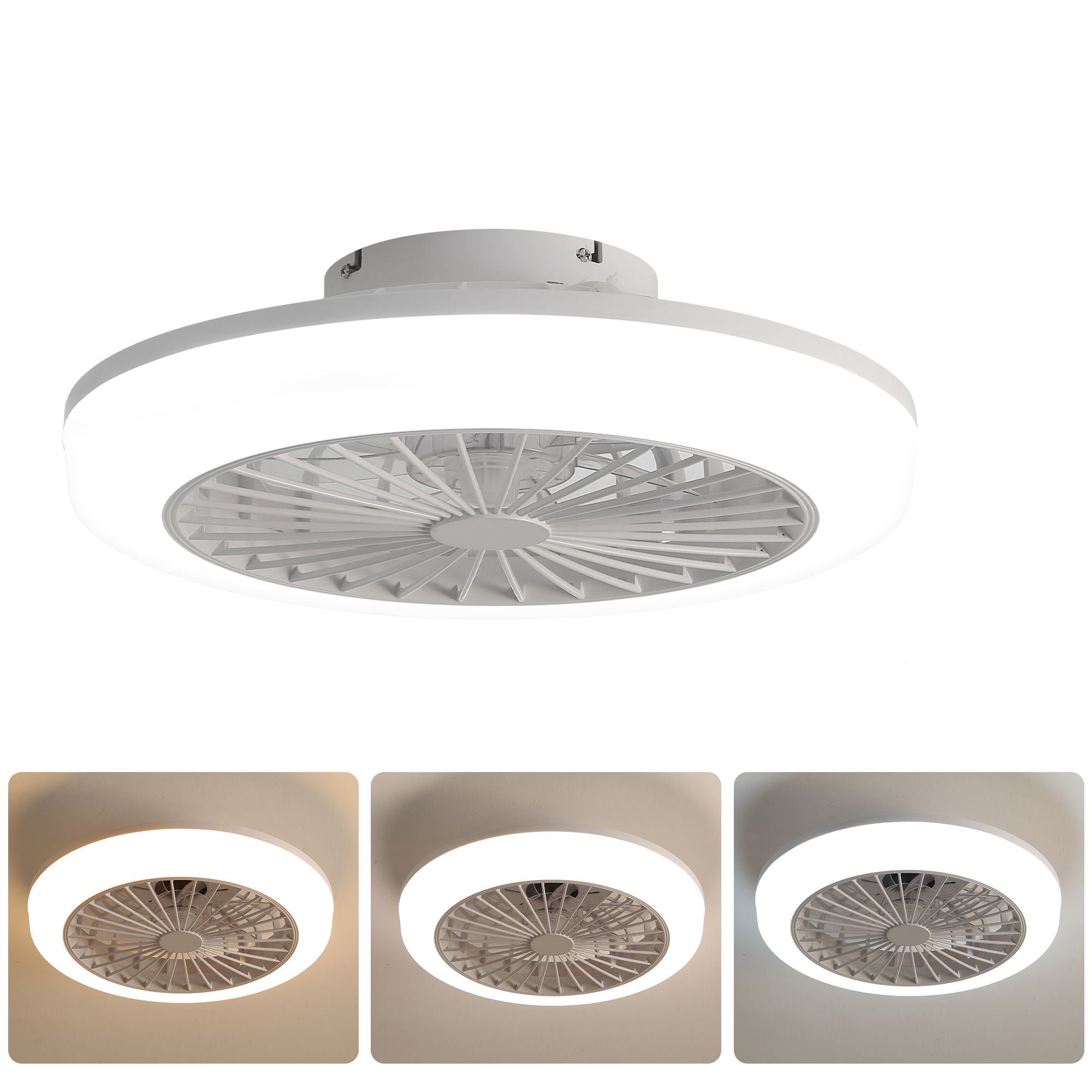 Bladeless Ceiling Fan With Light And Remote Control - White