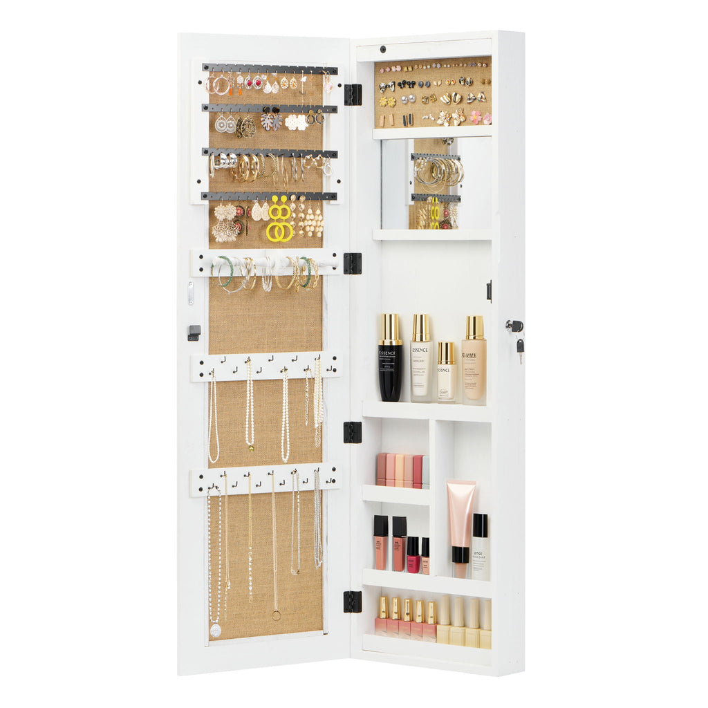 Jewelry Armoire Organizer With Full Length Mirror, Wall Mounted Lockable Cabinet With LED Light