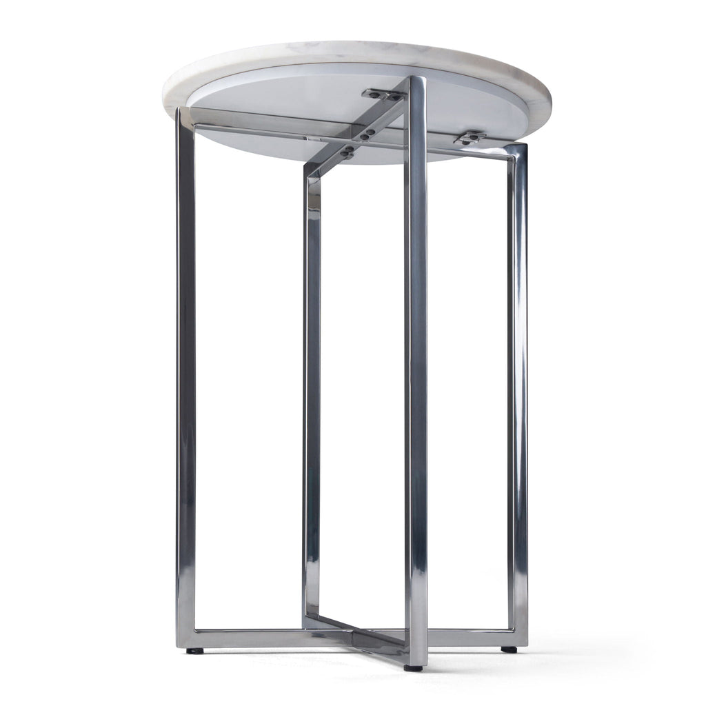 Marsden - Side Table With Polished Base - White / Silver