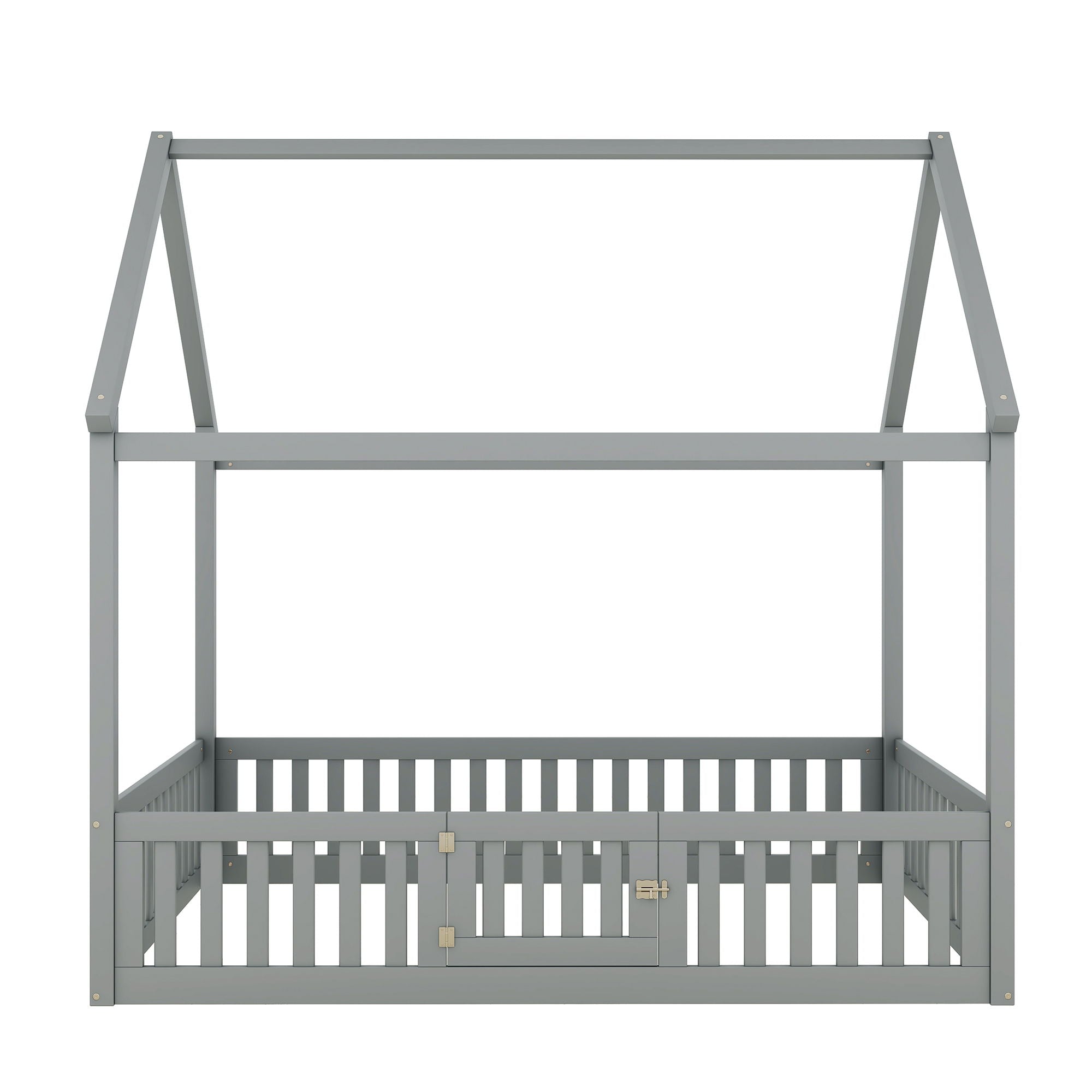 Wood House Bed With Fence And Door