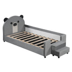 Upholstered Daybed With Bear Shaped Headboard, Hydraulic System And Breathable Fence