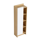 Tall Freestanding Bathroom Side Cabinet With Single Door & 4 Tier Open Shelves - Black / Light Oak / White