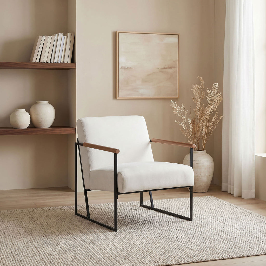Monsen Fabric Upholstered Metal Frame Accent Chair Ivory