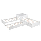 L Shaped Platform Bed With Trundle And Drawers Linked With Built In Desk