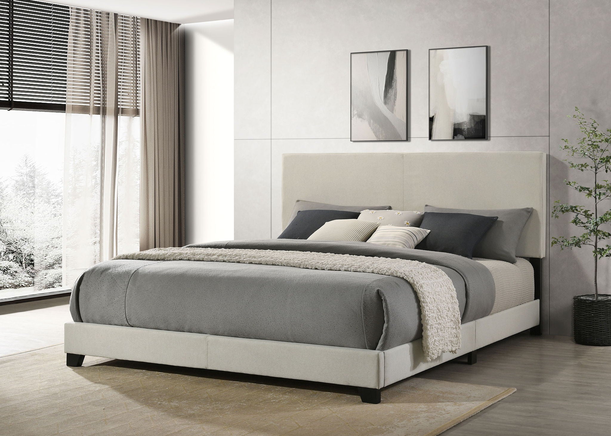 Dorian Fabric Upholstered Eastern King Panel Bed Cream