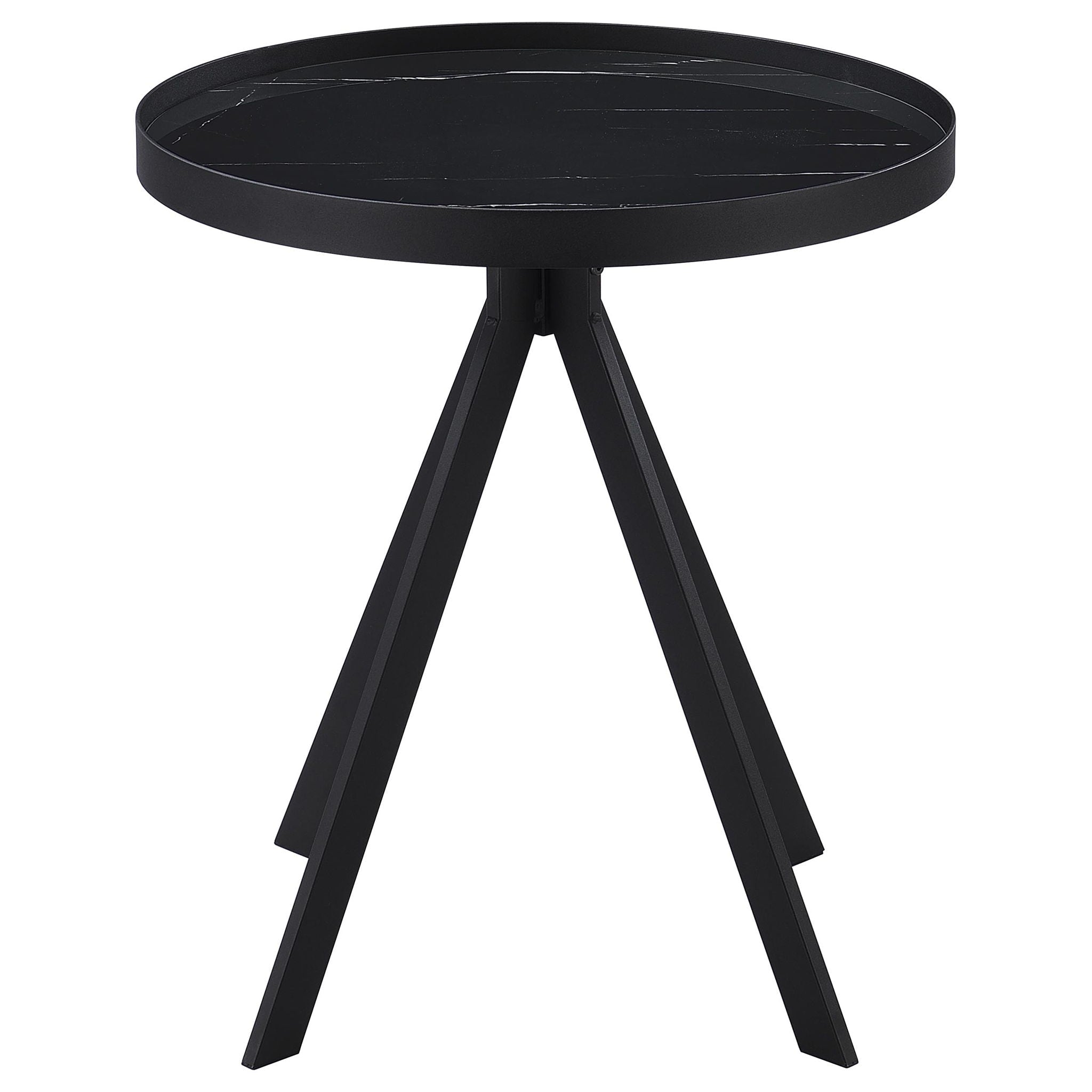 Briggs Round Marble Printed Glass Top End Table Black