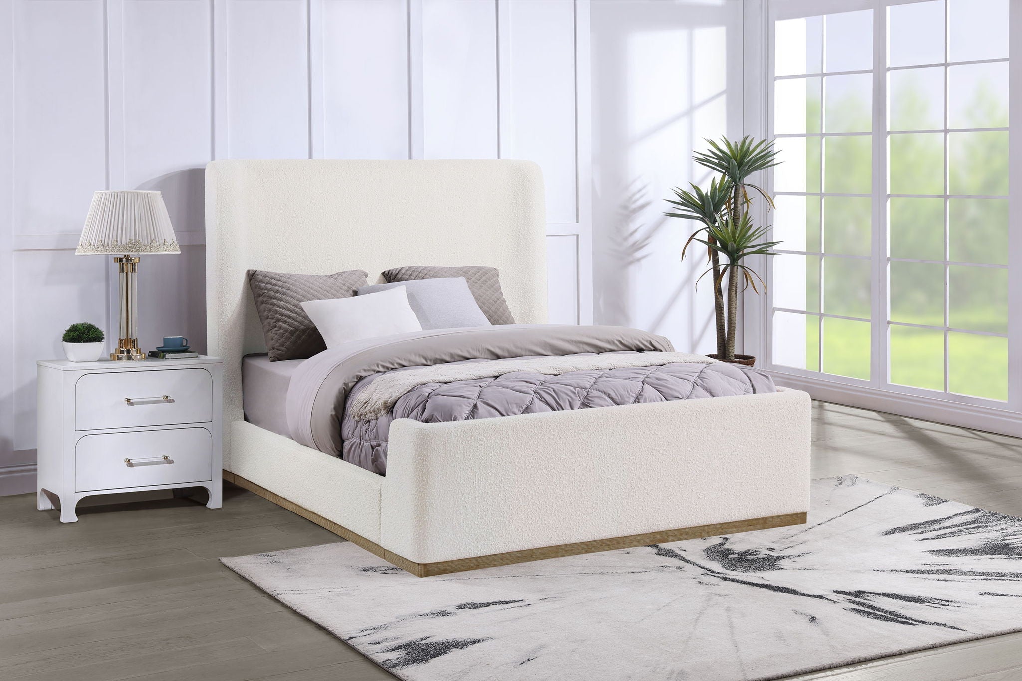 Nala Queen Bouclé Upholstered Platform Bed Cream