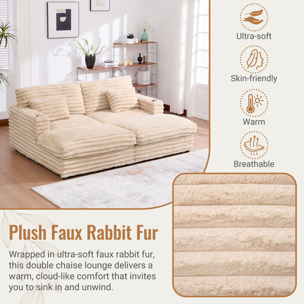 Oversized Double Chaise Lounge Sofa Bed With USB Ports And Cup Holders