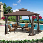 Patio Gazebo Tent With Ventilated Double Roof And Mosquito Net