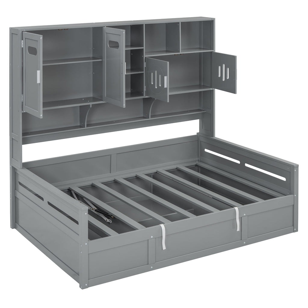 Daybed With All-In-One Cabinet And Shelf