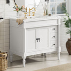 Bathroom Vanity With Ceramic Sink, 2 Doors 3 Drawers, Soft Close Design