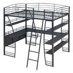 Loft Bed With 4 Layers Of Shelves And L-Shaped Desk, Stylish Metal Frame Bed With A Set Of Sockets, USB Ports And And Wireless Charging