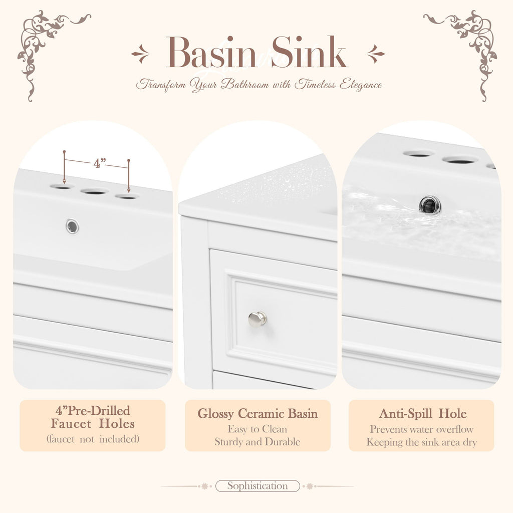 Bathroom Vanity With Medicine Cabinet, Storage Cabinet With 4 Drawers, Adjustable Shelf Mirror