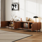 TV Stand With Legs, Media Console, 4 Cabinets For Living Room - Natural Wood