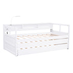 Daybed With 2 Trundles, 3 Storage Cubbies, Built In USB Charging Light