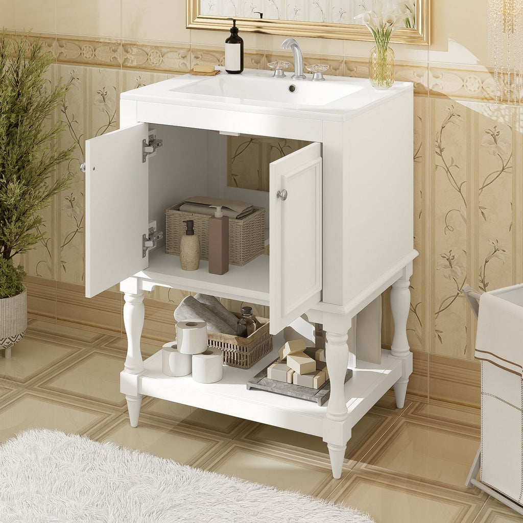 Modern Bathroom Vanity With Sink, Rectangular Cabinet With Open Shelf And Closed Storage