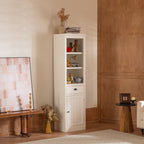 Retro Style 75'' Tall Display Shelf With Cabinet For Hallways Living Room Kitchen - White