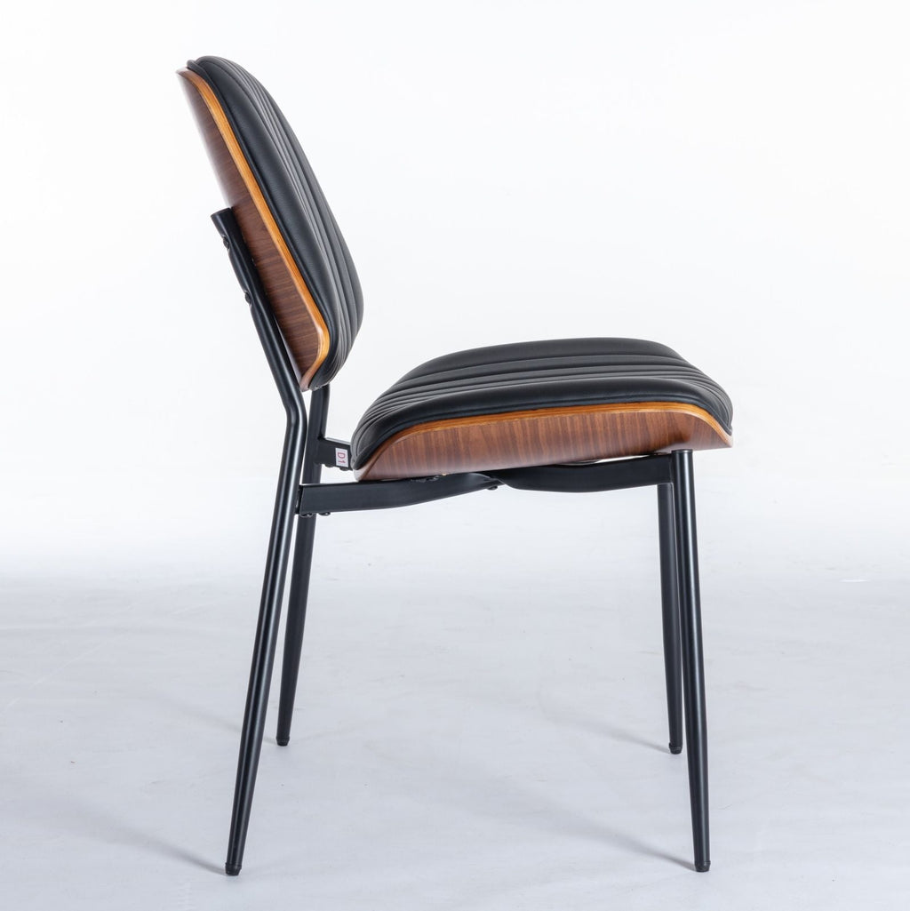Dining Chairs (Set of 2) Mid-Century Modern Retro Chair With Walnut Bentwood Back Upholstered Seat Metal Legs Adjustable Foot For Kitchen Dining Room Chairs