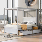 Canopy Platform Bed With Drawers, Support Slats, No Box Spring Needed