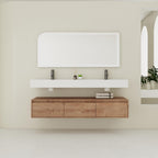 Contemporary Wall Mounted Bathroom Vanity With Dual Resin Sink And Soft Close Drawer