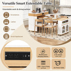 Extendable Dining Table With Folding Top, Rolling Kitchen Island With Drawers And Power Outlet
