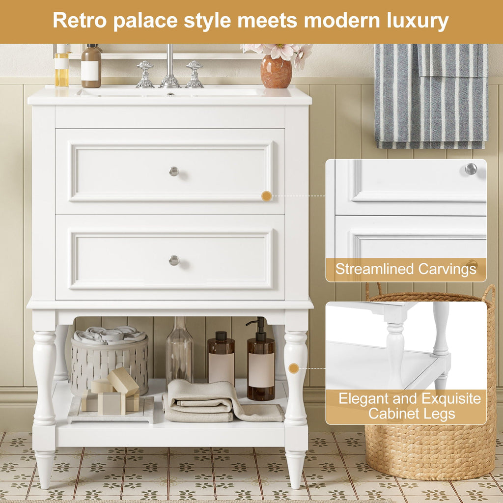 Bathroom Vanity With Sink, 2 Drawers Storage Cabinet, Open Shelf