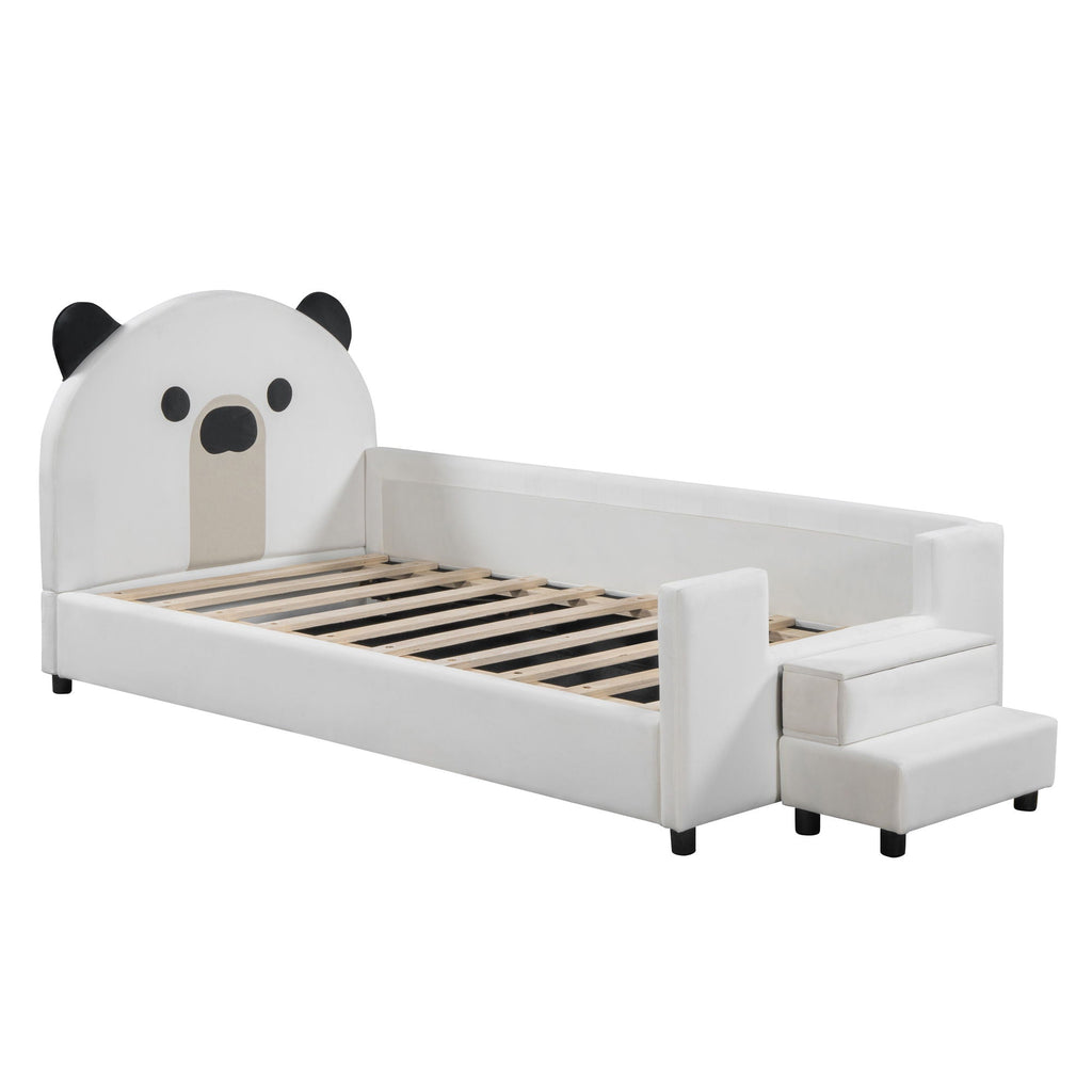 Upholstered Daybed With Bear Shaped Headboard, Hydraulic System And Breathable Fence