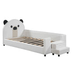 Upholstered Daybed With Bear Shaped Headboard, Hydraulic System And Breathable Fence