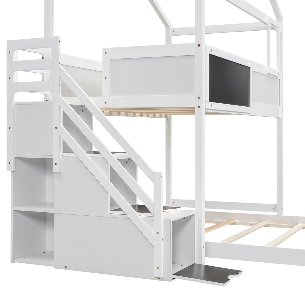 House Style Bunk Bed With Storage Staircase And board