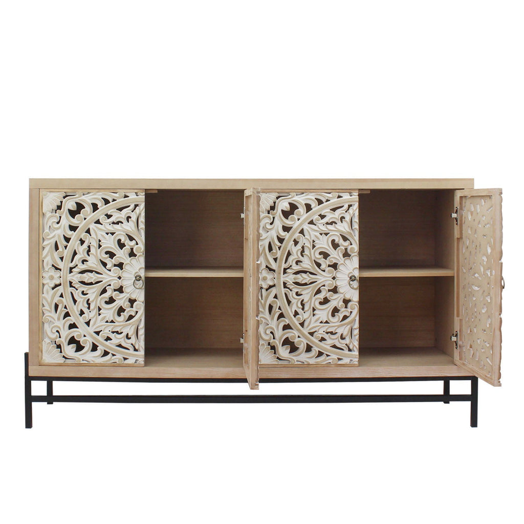 Carved 4 Door Cabinet, Storage Sideboard For Living Room - Multi