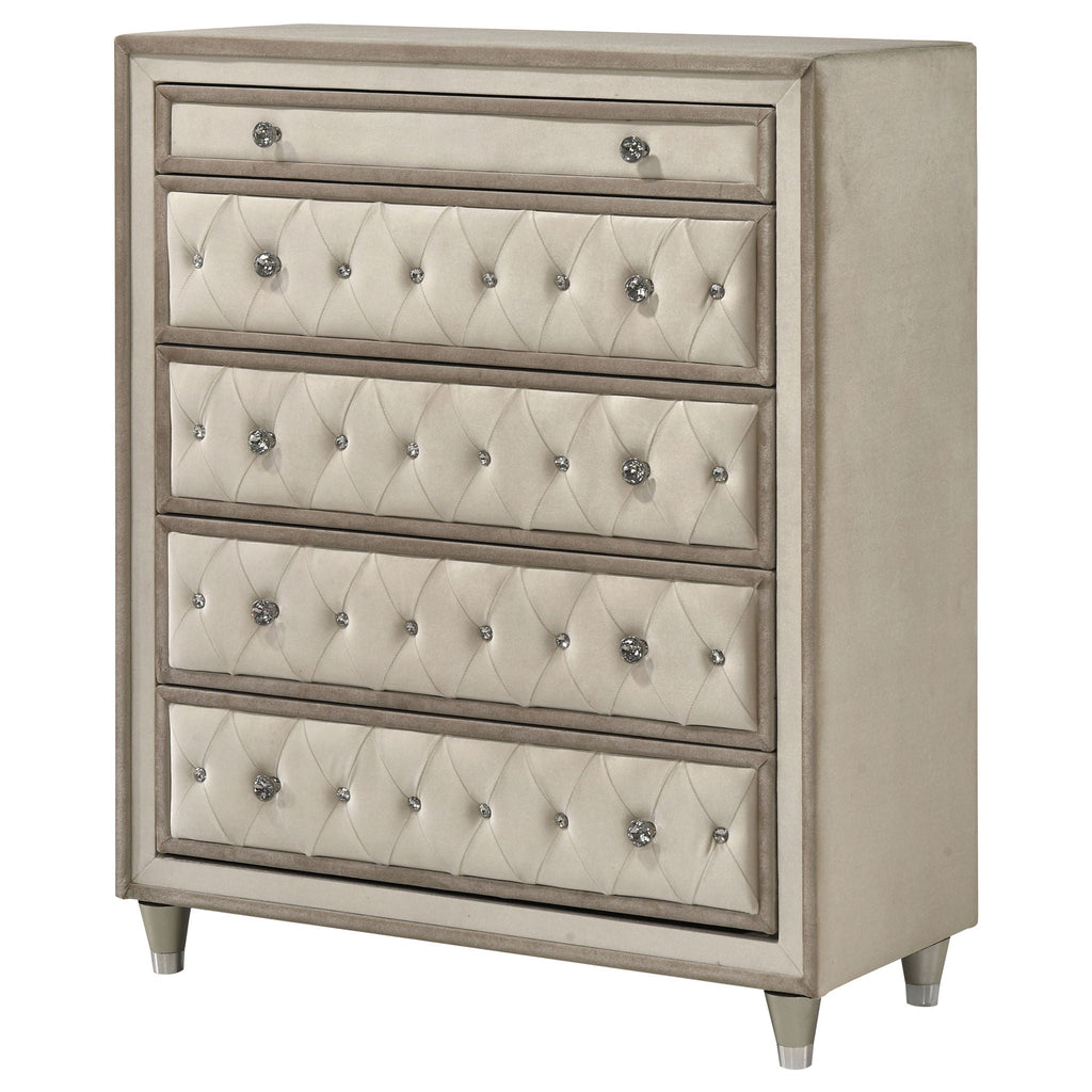 Antonella 5-drawer Bedroom Chest Ivory and Camel