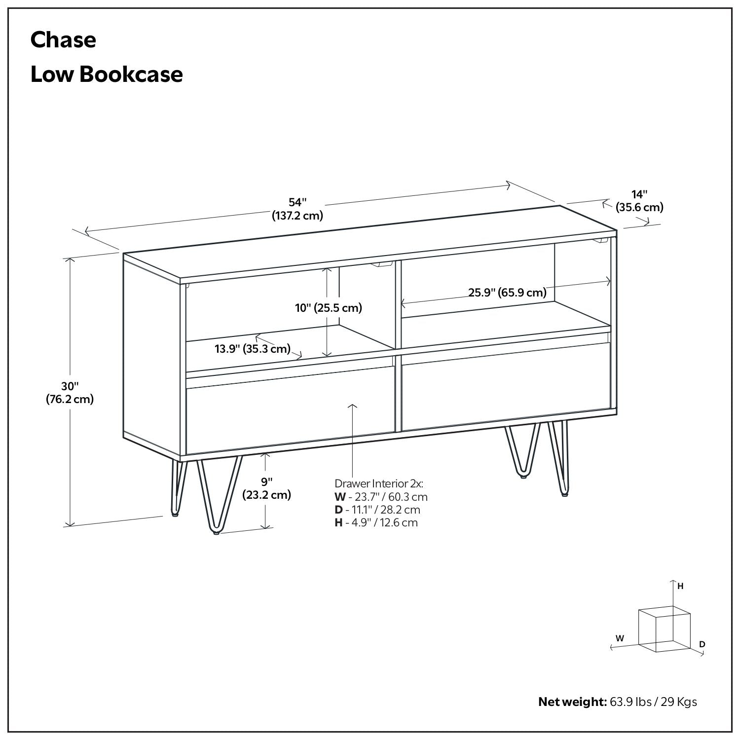 Chase - Low Bookcase - Rustic Natural Aged Brown