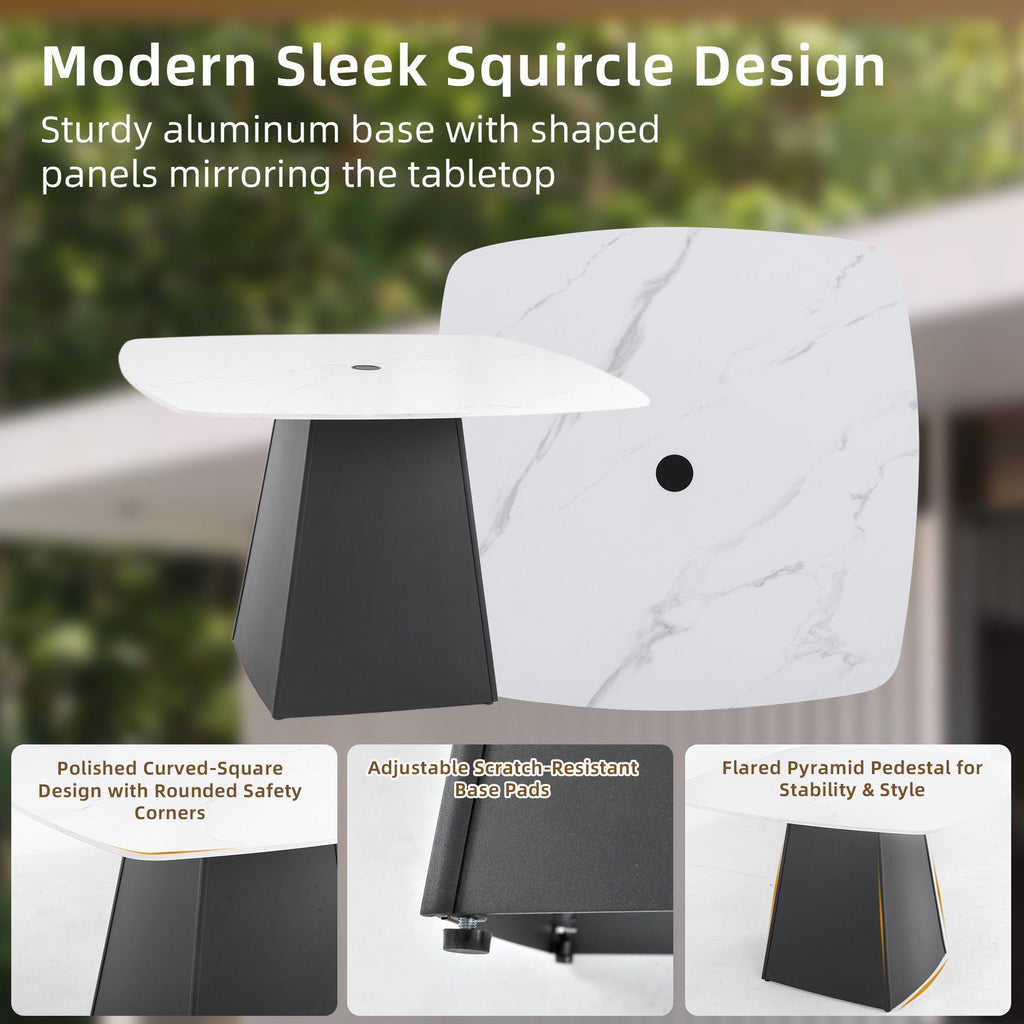 Outdoor Patio Dining Set, Squircle Dining Table, Dining Chairs With Sunbrella Cushions