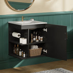 Modern Wall Mounted Bathroom Cabinet With Side Shelf And Ceramic Sink