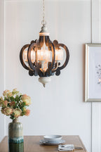 Wood Chandelier 6 Light Farmhouse Pendant Lighting Wood Hanging Light Fixture For Kitchen Living Dining Room, Bulb Not Included - Cream