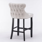 Contemporary Upholstered Wing-Back Barstools With Button Tufted Decoration And Wooden Legs, And Nailhead Trim, Leisure Style Bar Chairs, Bar Stools (Set of 2)