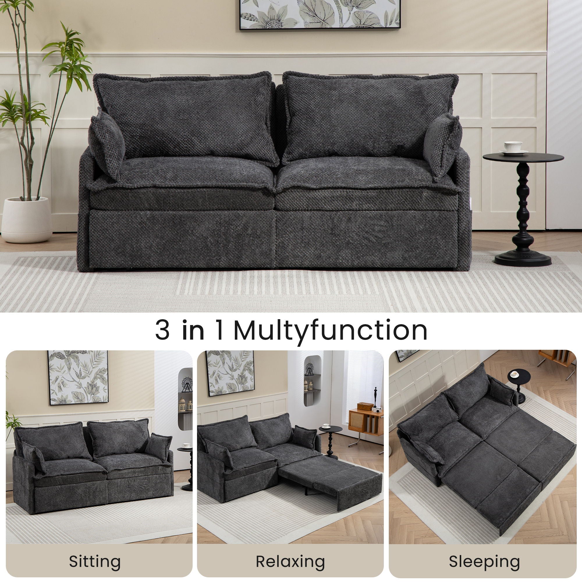 Pull Out Sofa Bed, Convertible Sleeper Sofa Couch, Side Storage, And USB / C - Type Charging Ports Chair