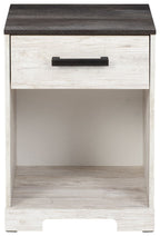 Shawburn - One Drawer Night Stand - Open Cubby - White / Black / Gray