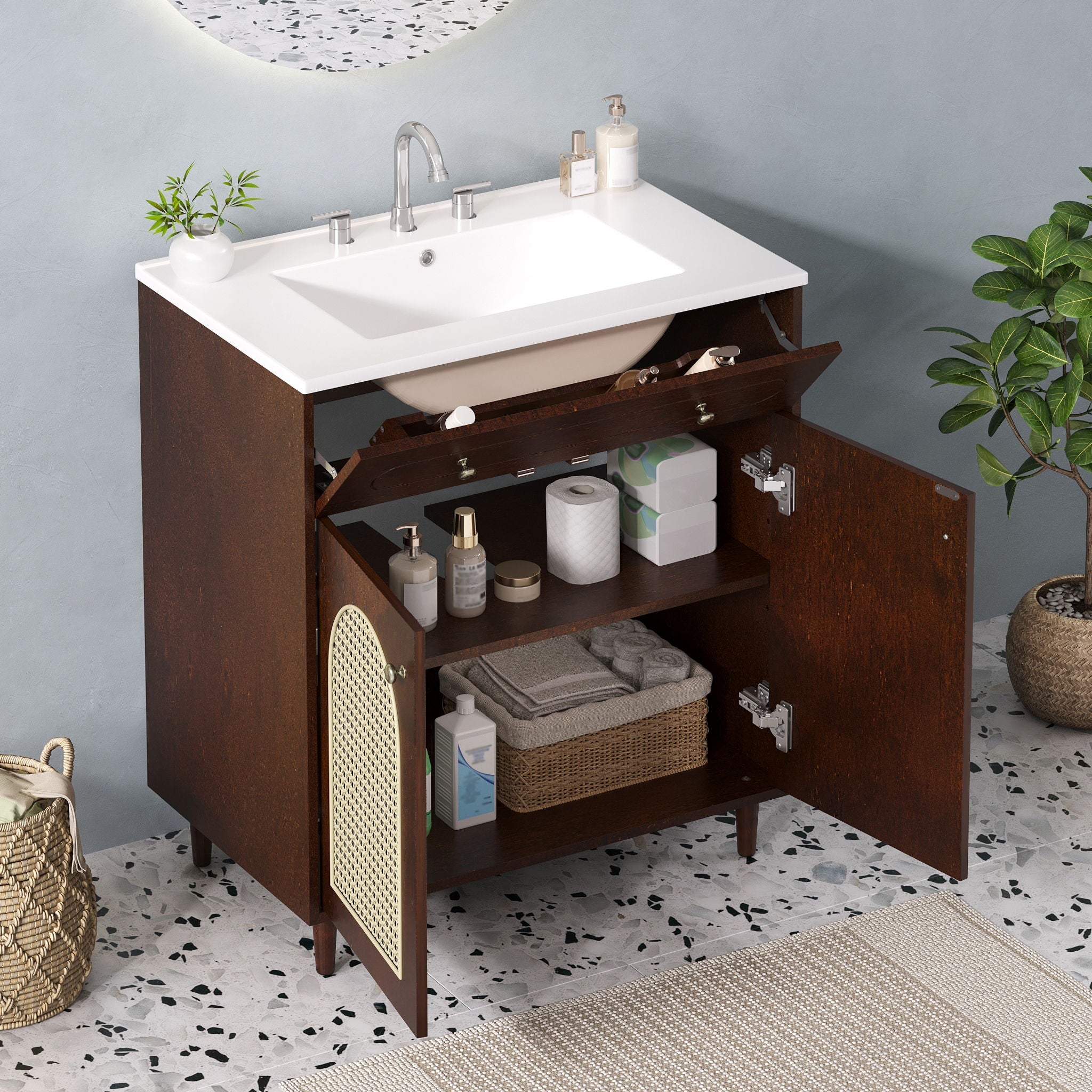 Modern Bathroom Vanity With Sink, Cabinet With Adjustable Shelf