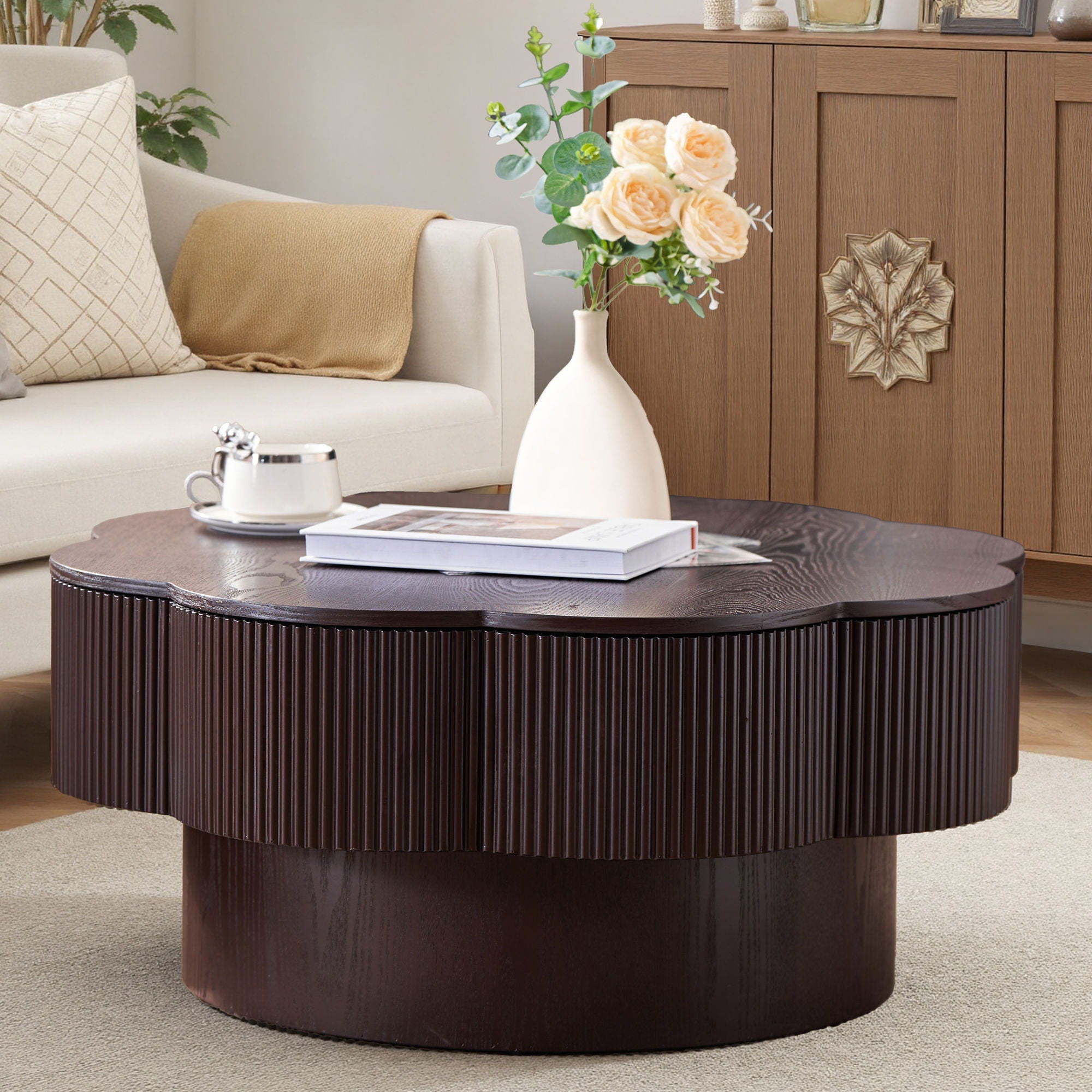 Modern Plum Blossom Shaped Coffee Table With Storage